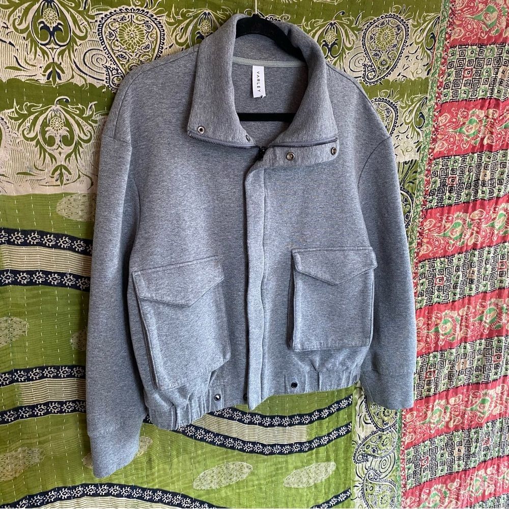 Varley Heathered Cloud Earl Boxy Moto Comfy Sweatshirt Bomber Jacket Size Medium - Picture 7 of 16